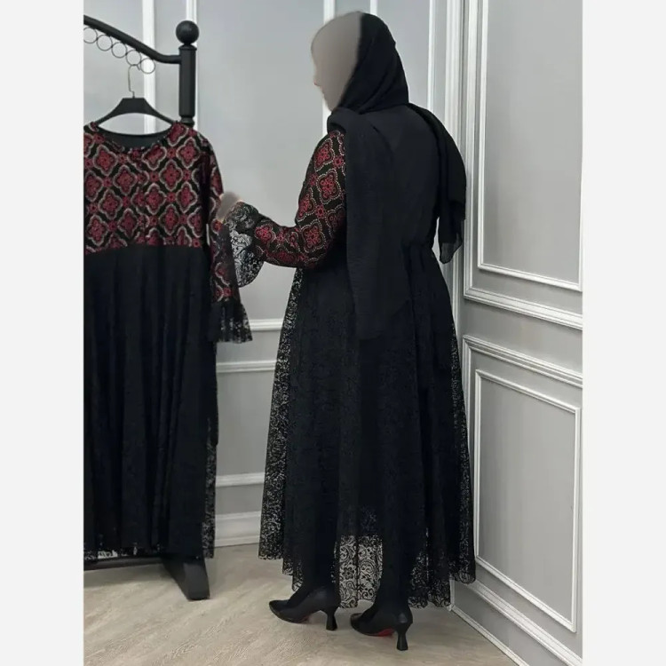 پیراهن زنانه مجلسی مدل فاخر جنس تافته و دانتل سایز 38 تا 46