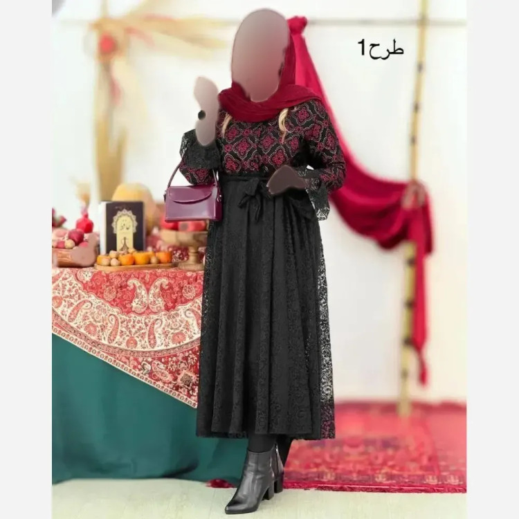پیراهن زنانه مجلسی مدل فاخر جنس تافته و دانتل سایز 38 تا 46