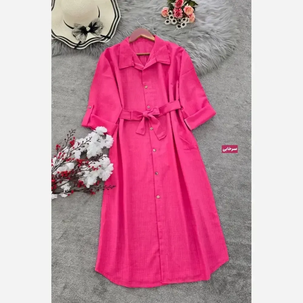 مانتو بلند زنانه مدل راحله جنس شانتون میله ای فری سایز