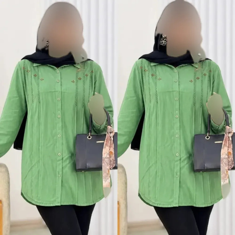 شومیز زنانه مدل ریحان جنس الیاف طبیعی رنگ سبز روشن سایز فری 36 تا 46