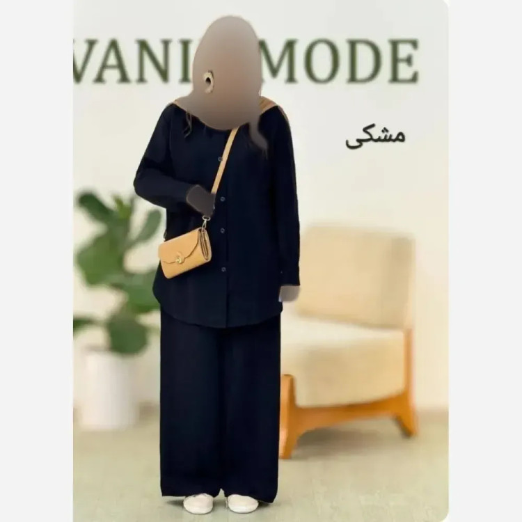 ست شومیز و شلوار مشکی زنانه جنس شانتون صوفیا فری سایز 36 تا 46