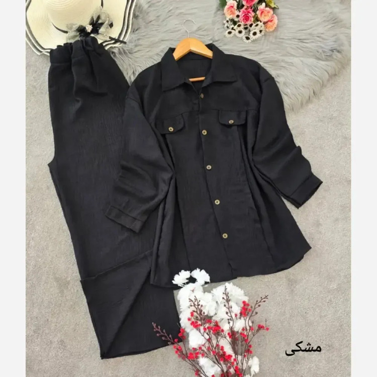 ست مانتو و شلوار زنانه مدل پانیذ جنس شانتون فری سایز