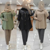 شومیز مانتویی نگینی زنانه جنس شانتون در 6 رنگ متنوع