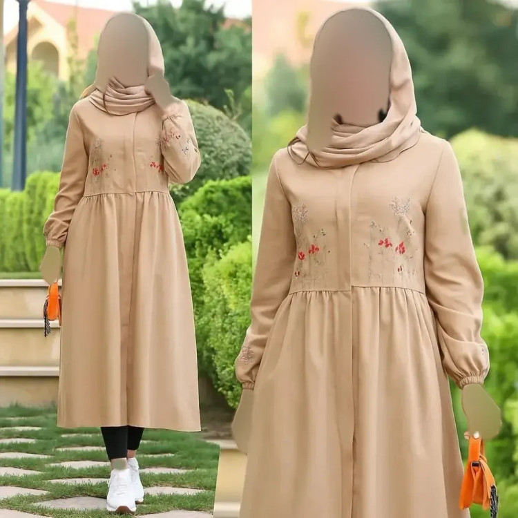 پیراهن زنانه گلدوزی شده مدل نگار جنس شانتون فری سایز