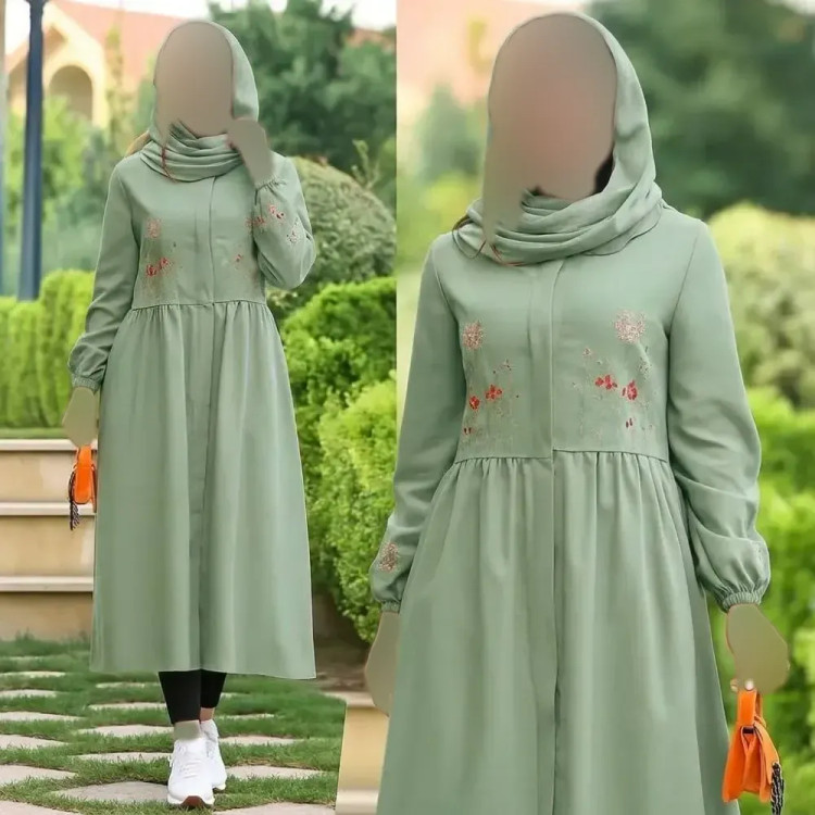 پیراهن زنانه گلدوزی شده مدل نگار جنس شانتون فری سایز