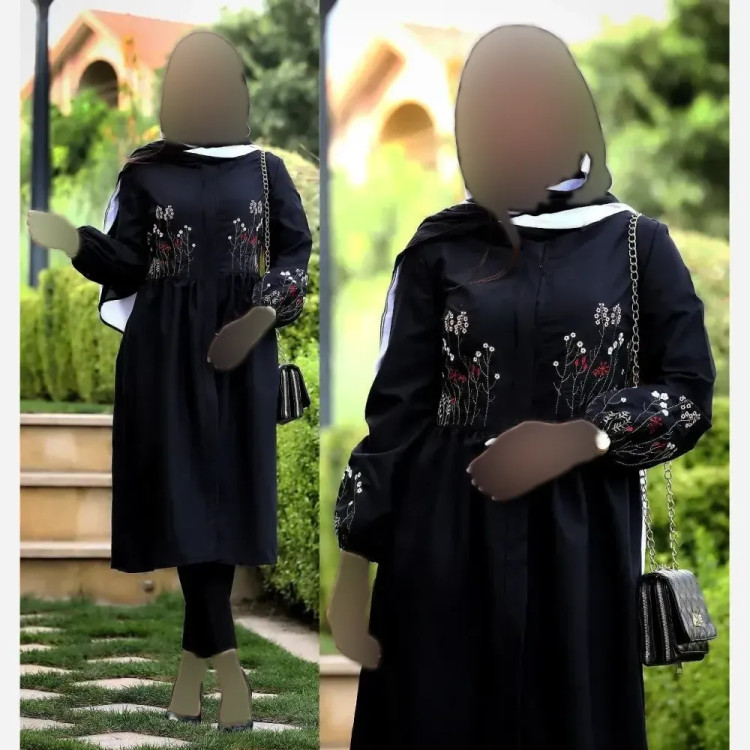پیراهن زنانه گلدوزی شده مدل نگار جنس شانتون فری سایز