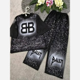 ست تیشرت و شلوار زنانه جنس پنبه گلکسی رنگ مشکی فری سایز 36 تا 46