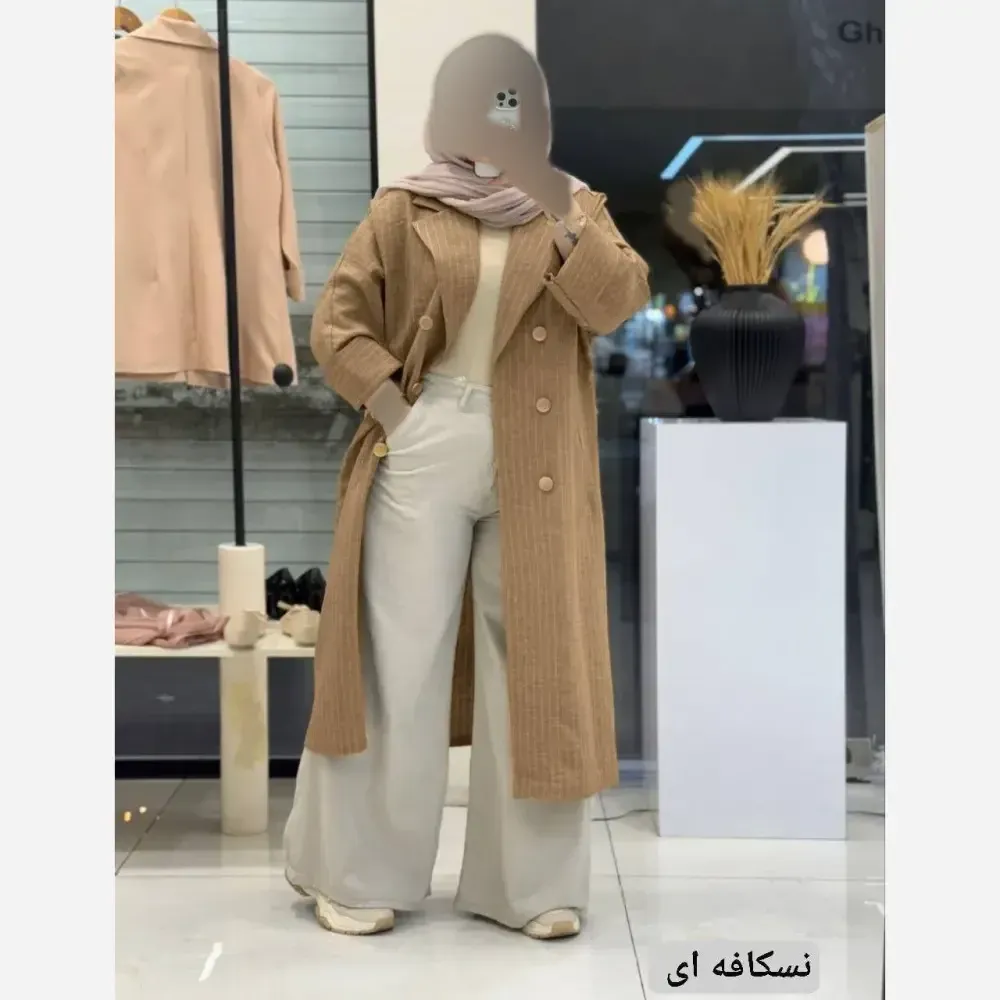 مانتو زنانه مدل رایان جنس شانتون دیپلمات تایوانی رنگ استخونی فری سایز