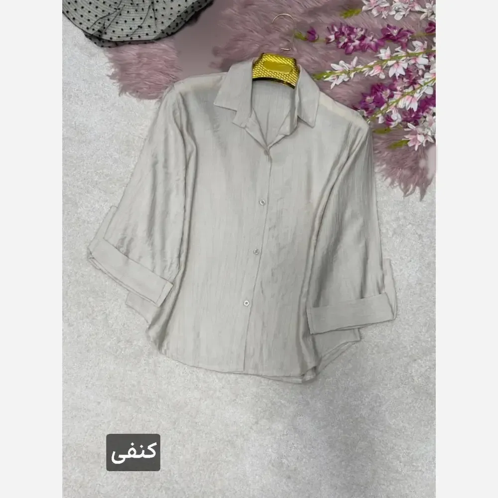 شومیز زنانه آستین پاگن دار مدل ژیلا جنس الیسه شیشهای فری سایز