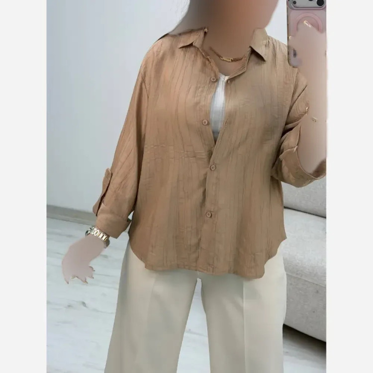 شومیز زنانه آستین پاگن دار مدل ژیلا جنس الیسه شیشهای فری سایز
