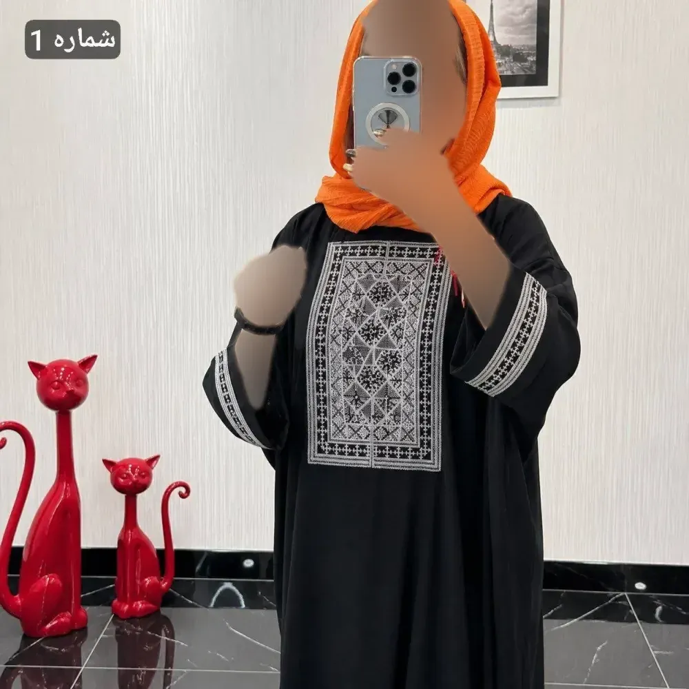 مانتو عبایی سمیرا جنس کرپ اسکاچی و کتیبه تافته فری سایز 36 تا 58