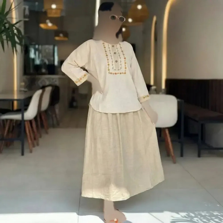 ست شومیز و دامن زنانه جنس لنین و شانتون فری سایز 38 تا 46