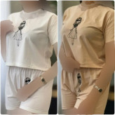 ست تیشرت و شورتک دخترانه نخ پنبه فری سایز 36 تا 44