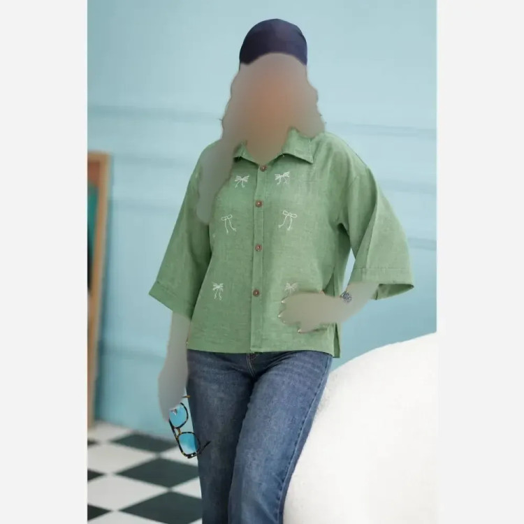 شومیز زنانه گلدوزی شده مدل میرا جنس شانتون فری سایز 38 تا 46