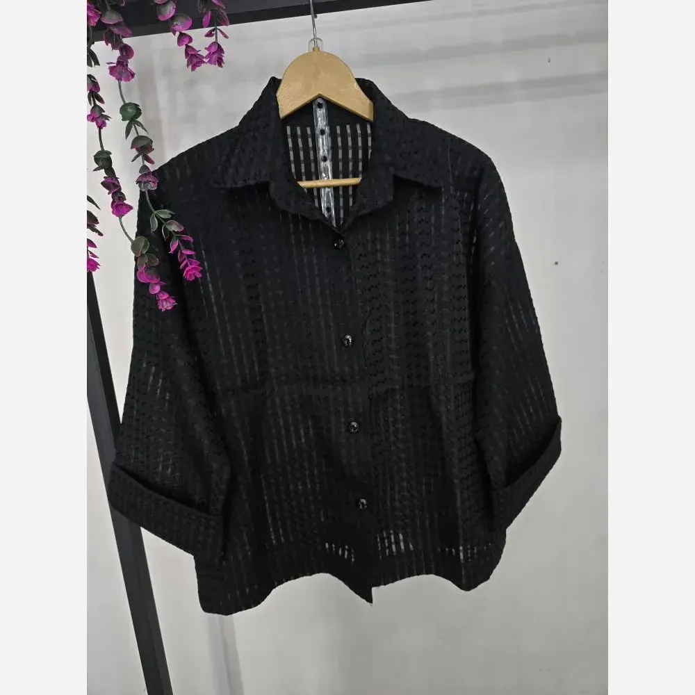 شومیز باکسی حصیری زنانه جنس ژاکارد ابریشم فری سایز 36 تا 46