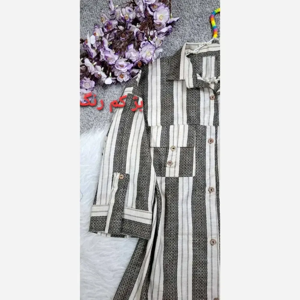 شومیز مانتو نخی هندی جیب صلیبی زنانه رنگ بژ و سفید سایز 38 تا 46