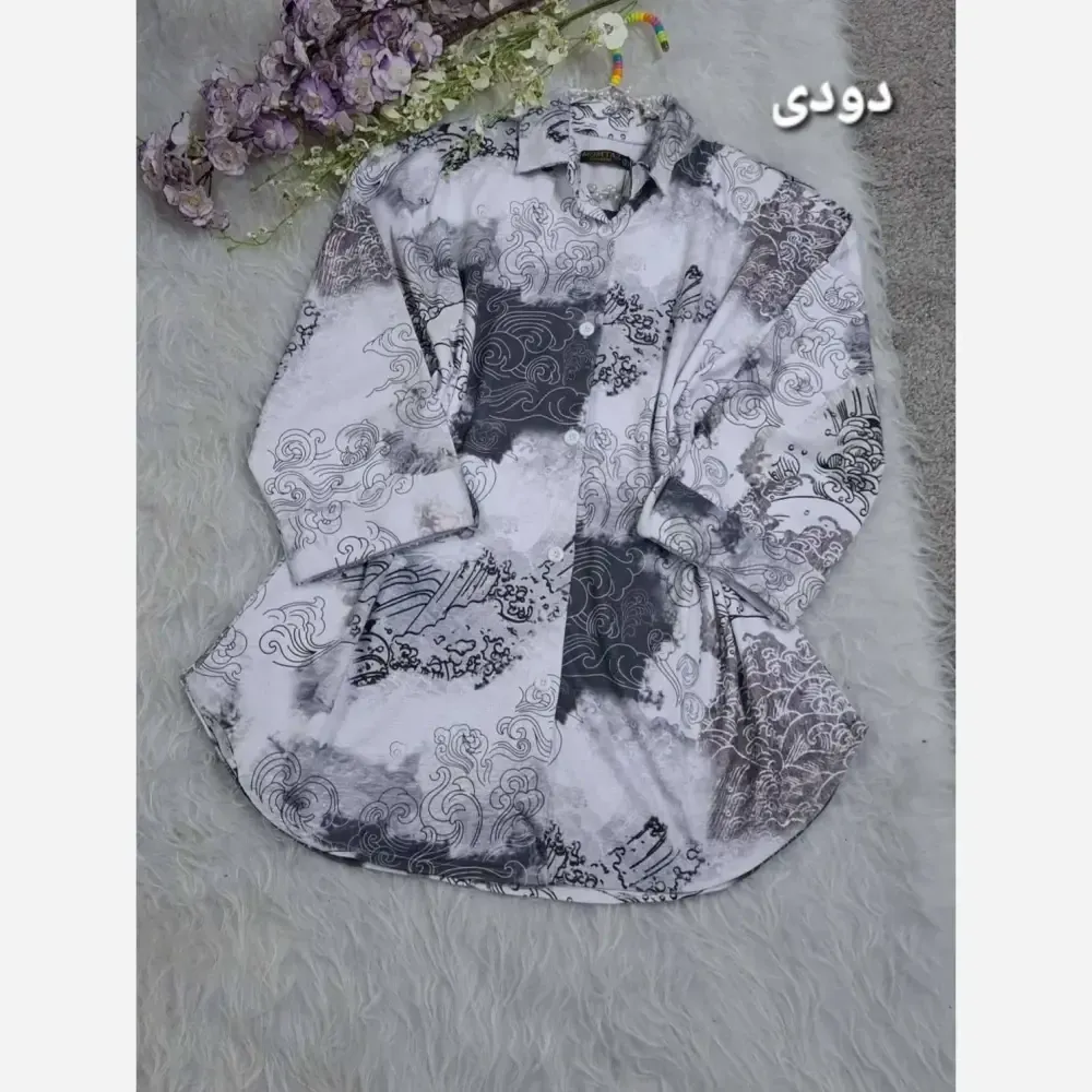 شومیز مانتو کیمونو مچ پاکتی جنس لاریس طرح ابر و بادی