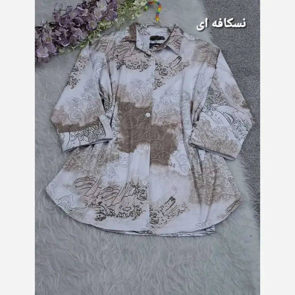 شومیز مانتو کیمونو مچ پاکتی جنس لاریس طرح ابر و بادی