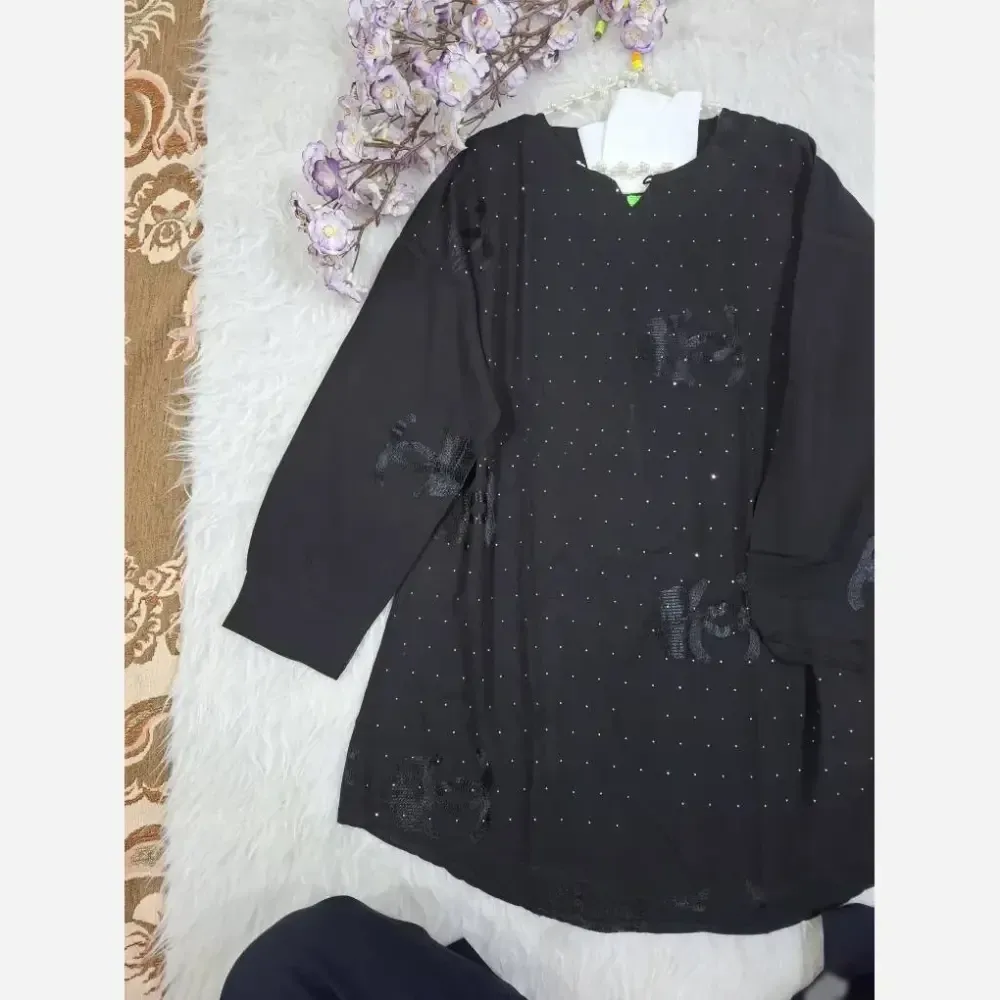 شومیز مانتو زنانه نگین دار جنس دیور اعلا رنگ مشکی سایز 38 تا 48