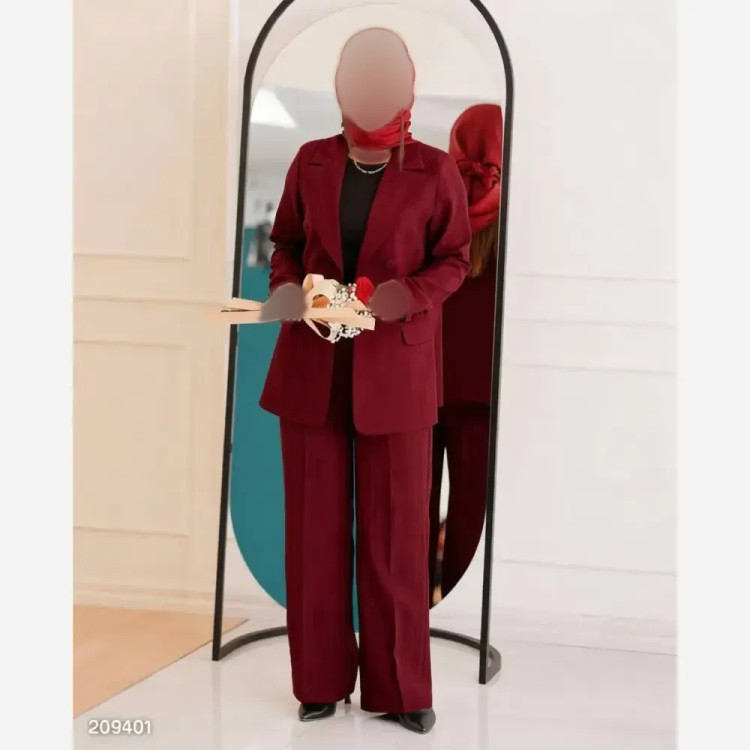 کت شلوار زنانه شانتون صوفیا رنگ زرشکی سایز فری 38 تا 48