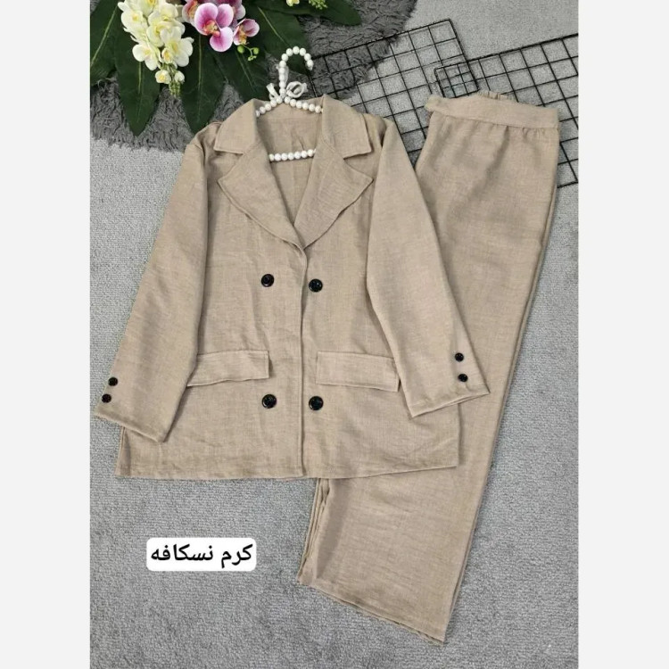 کت شلوار زنانه شانتون صوفیا رنگ زرشکی سایز فری 38 تا 48