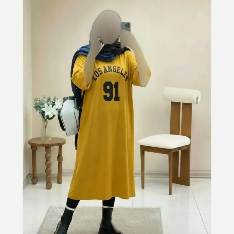 پیراهن زنانه اسپرت طرح LOSANGELES 91 جنس پنبه گلکسی فری سایز