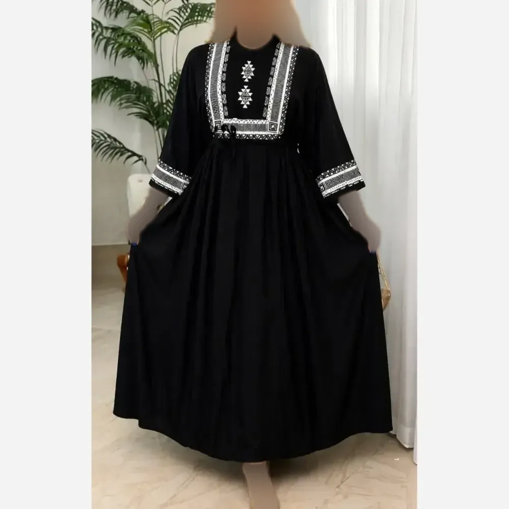 پیراهن ساحلی نخی طرح سرخپوستی زنانه فری سایز 38 تا 48