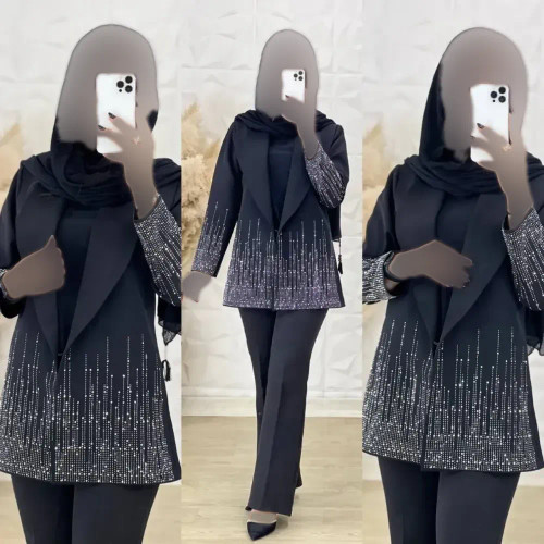 کت زنانه نگین آبشاری جنس مازراتی رنگ مشکی فری سایز