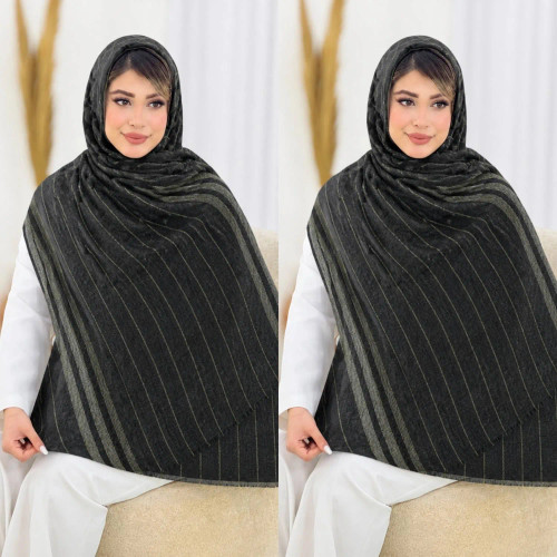 شال لمه مجلسی طرح دار مشکی طلایی جنس کنفی سایز 75 در 175