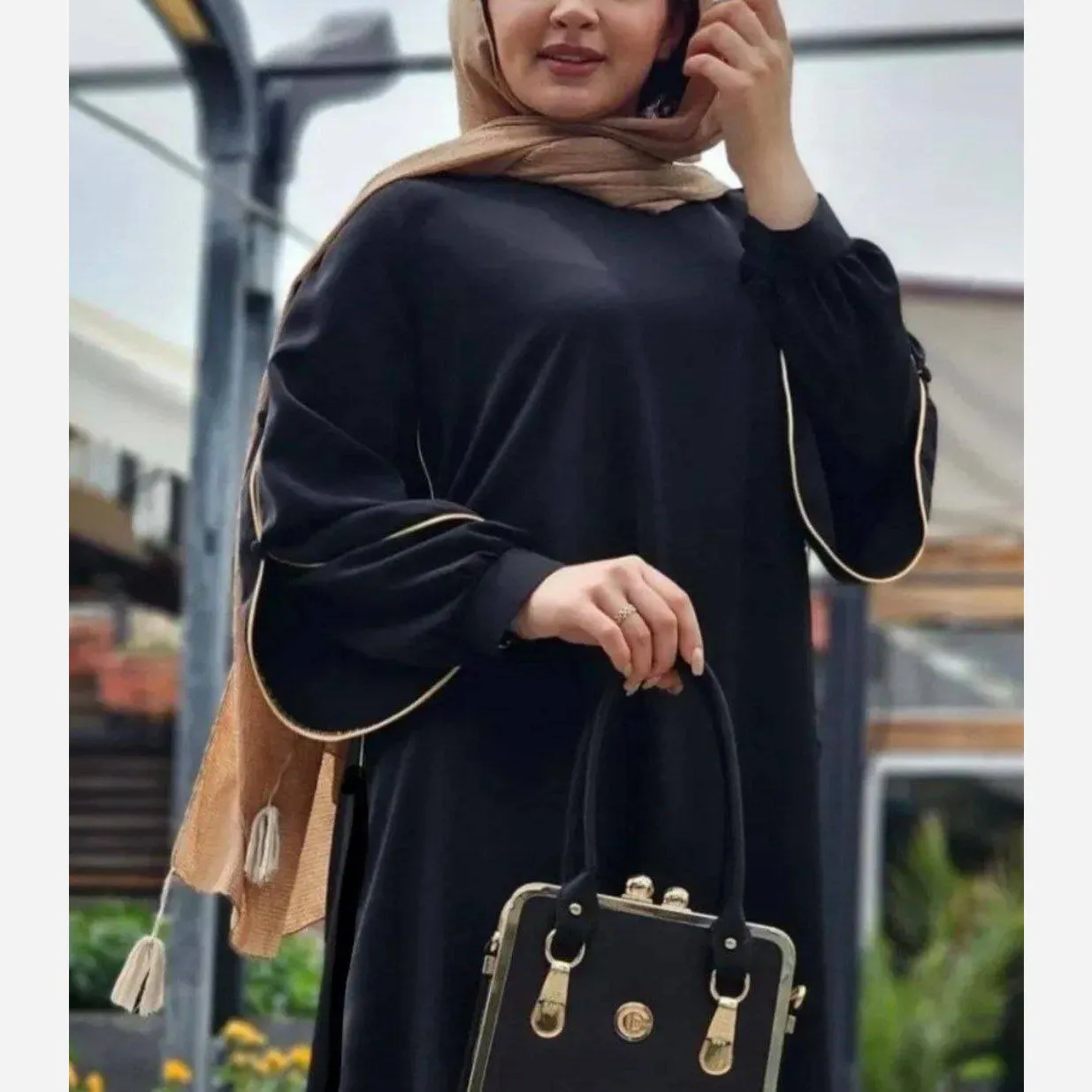 عبای زنانه مدل آستین دبل جنس الیزه درجه یک رنگ مشکی سایز 38 تا 50