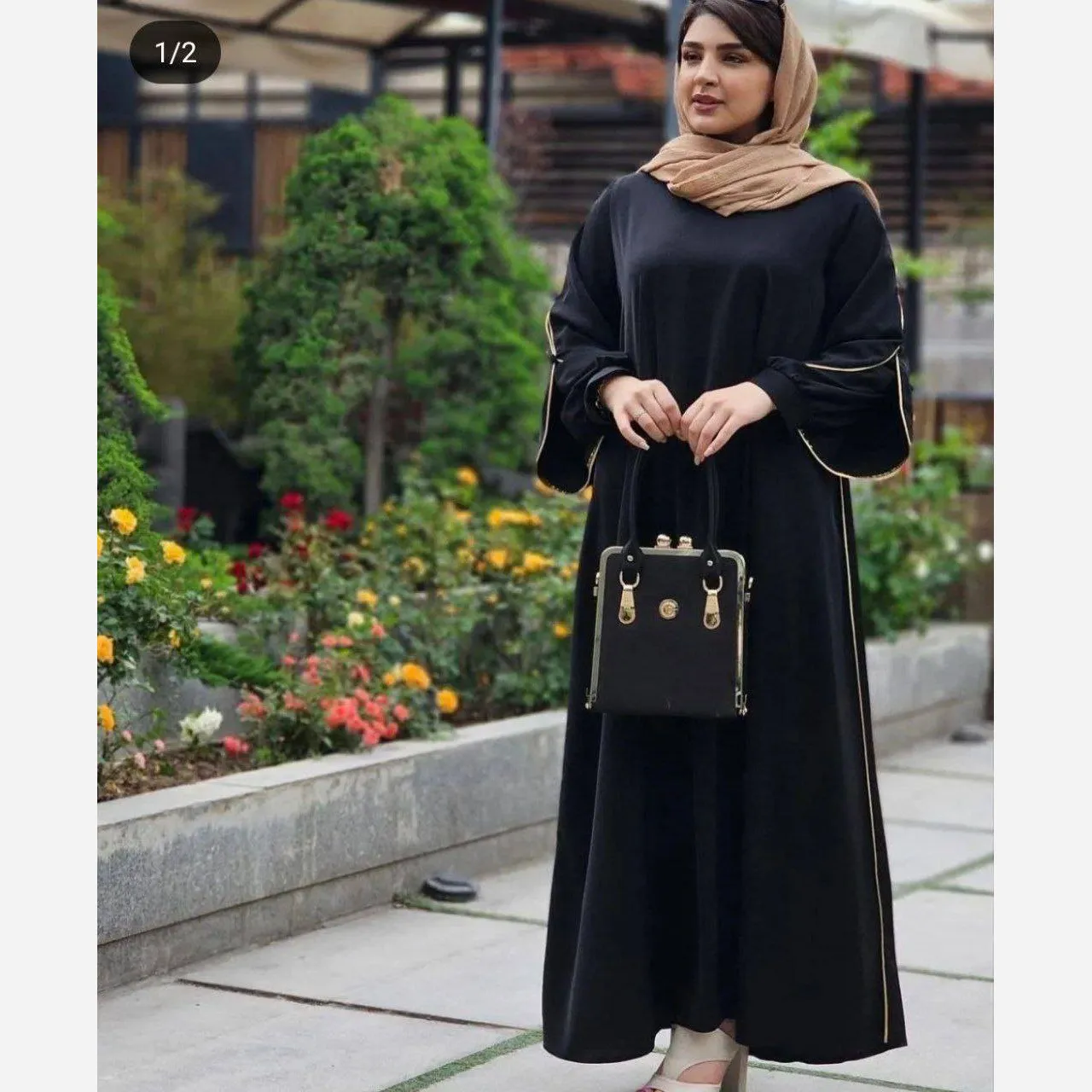 عبای زنانه مدل آستین دبل جنس الیزه درجه یک رنگ مشکی سایز 38 تا 50