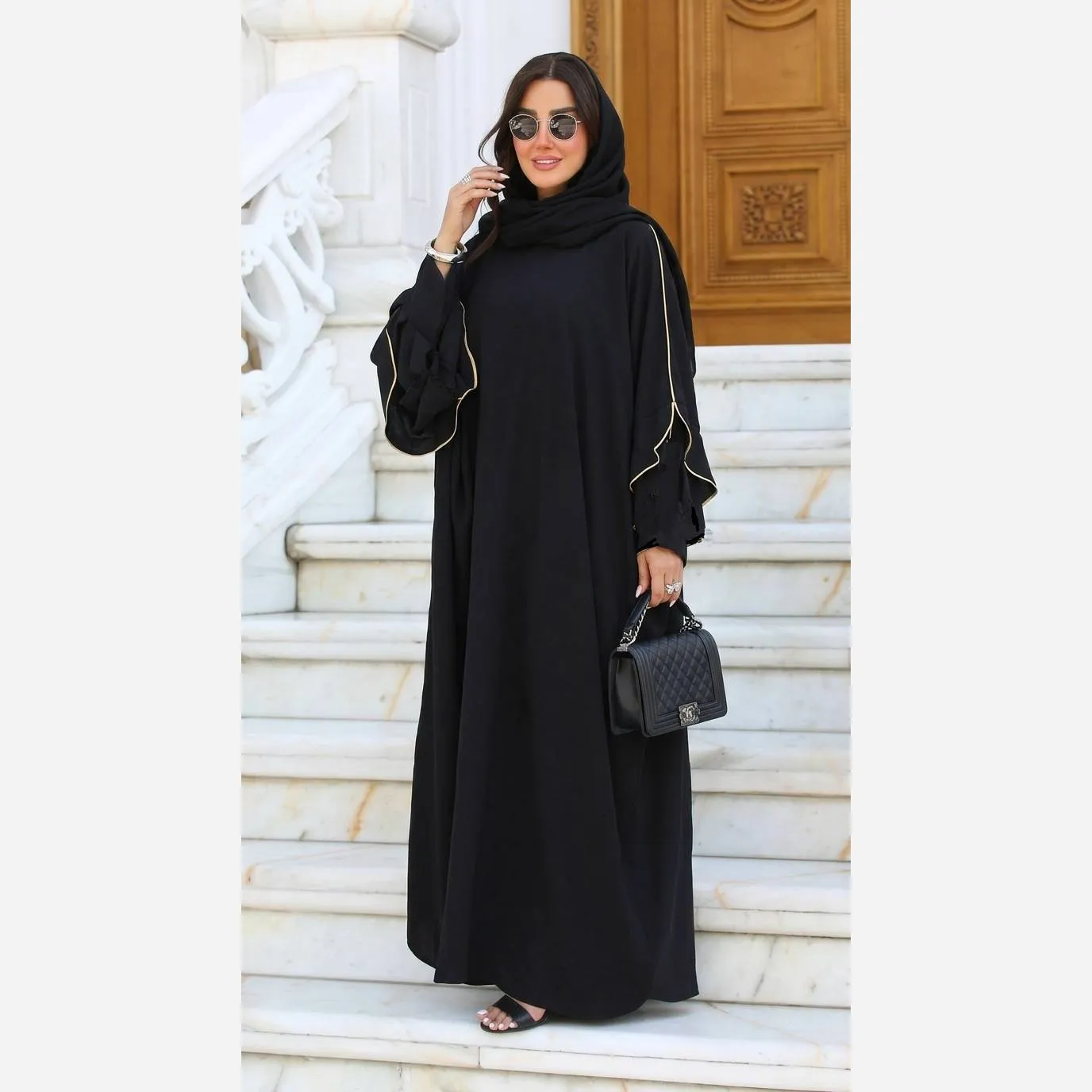 عبای زنانه مدل آستین دبل جنس الیزه درجه یک رنگ مشکی سایز 38 تا 50