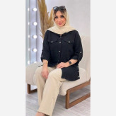 شومیز زنانه بغل دکمه آستین پاکتی جنس صوفیا شانتون فری سایز