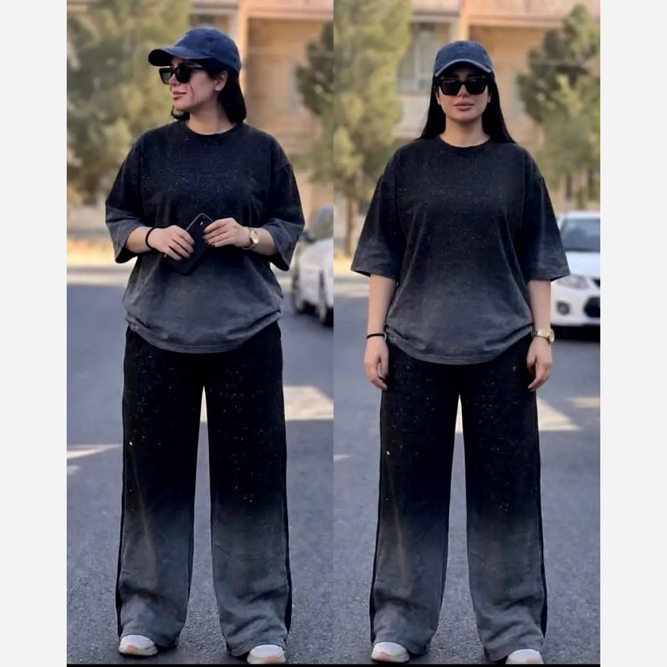 ست تیشرت و شلوار زنانه طرح کهکشان جنس گلکسی نخ پنبه سایز فری 38 تا 48 رنگ مشکی