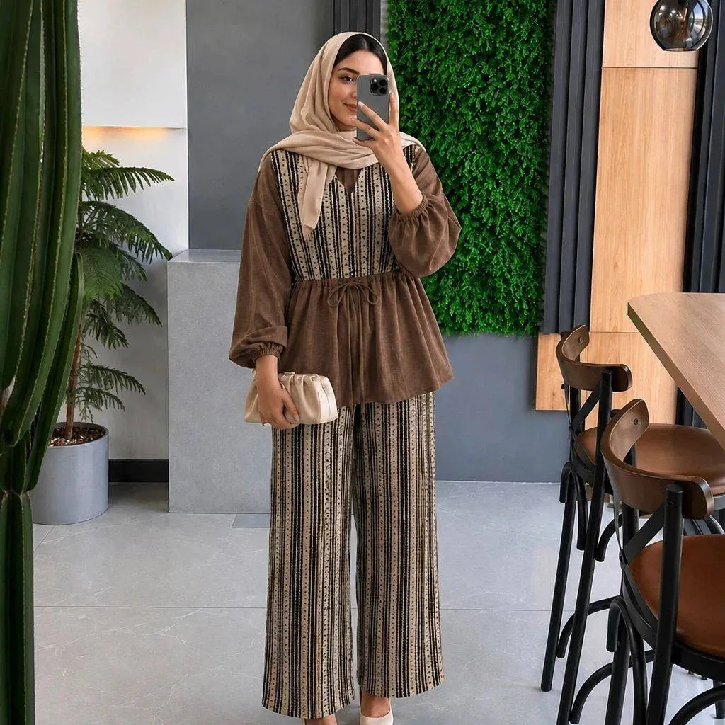 ست شومیز و شلوار زنانه مدل پریدخت جنس شانتون و لینن کنفی