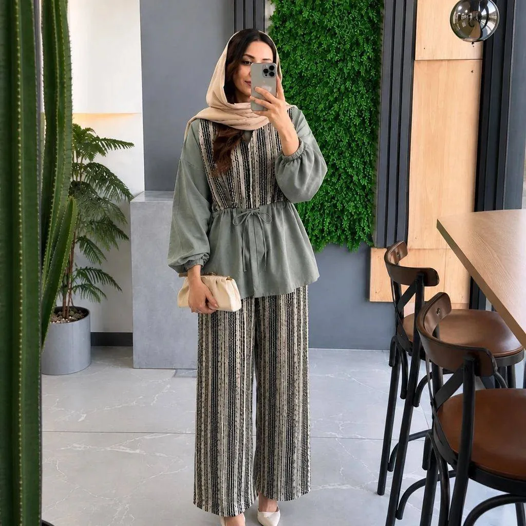 ست شومیز و شلوار زنانه مدل پریدخت جنس شانتون و لینن کنفی