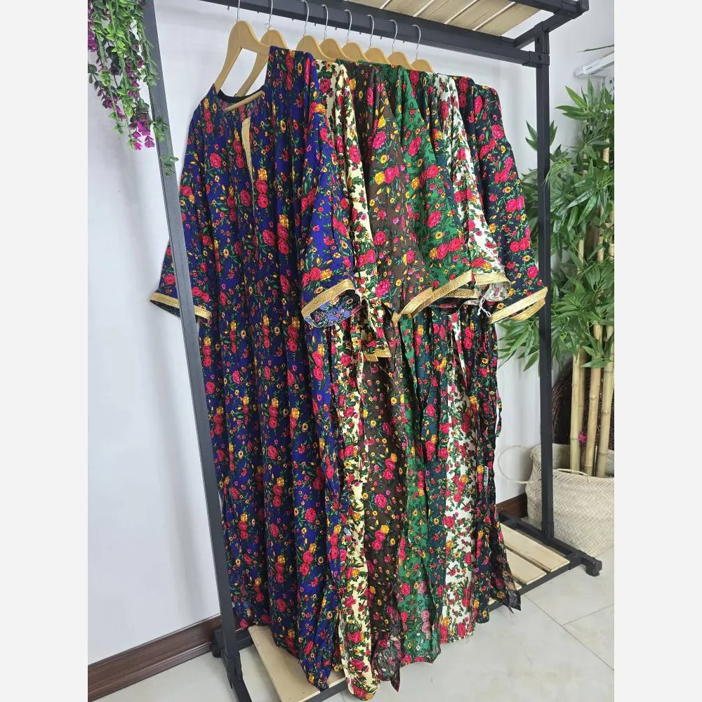 پیراهن ساحلی نخی زنانه مدل ریسه طلا فری سایز