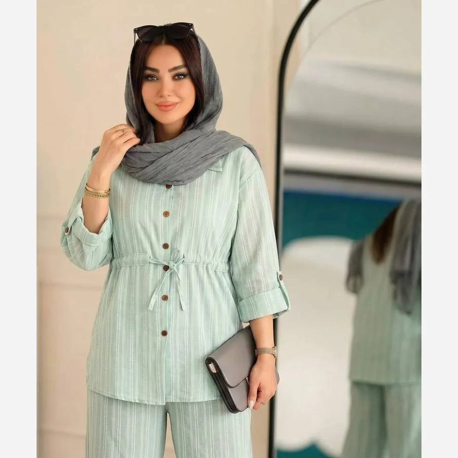 ست مانتو شلوار زنانه مدل سنا جنس شانتون کوک دوزی فری سایز 36 تا 46