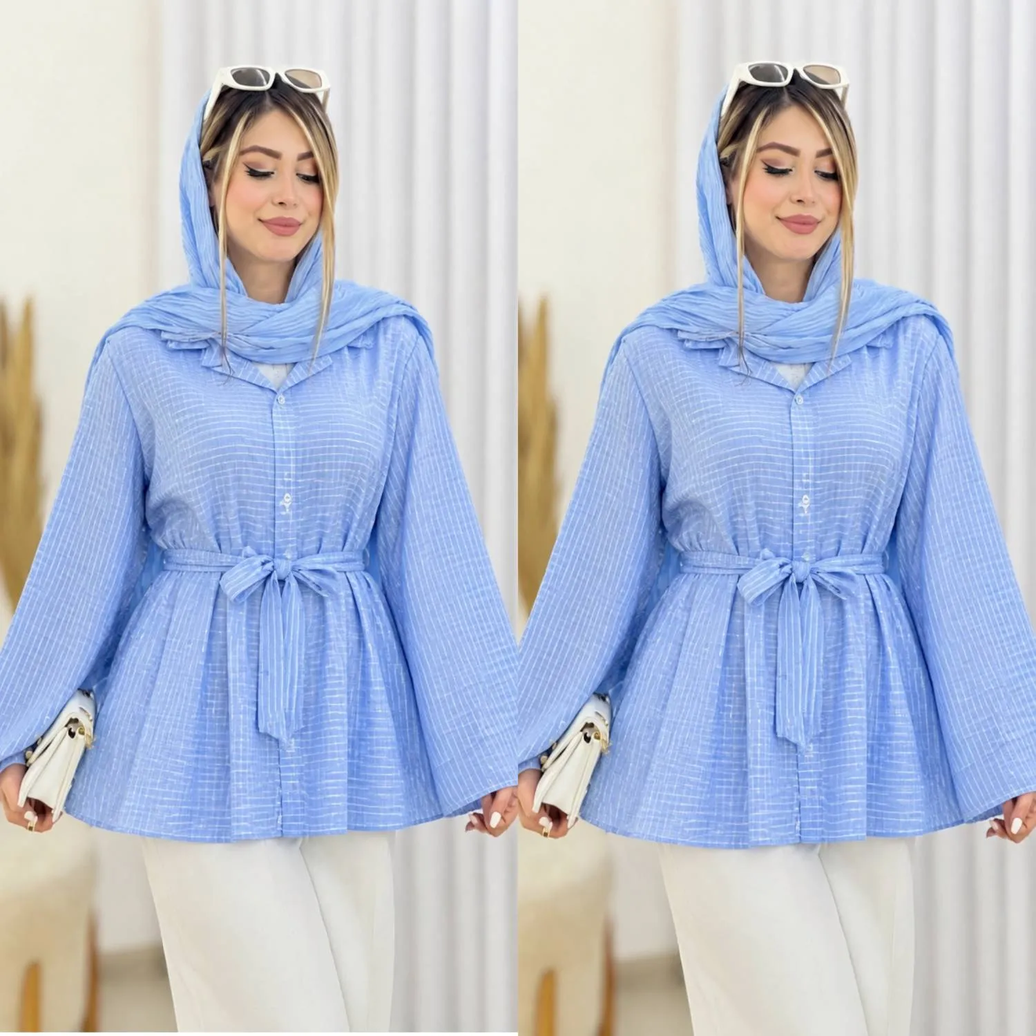 شومیز نخی زنانه مدل شیپوری آستین بلند فری سایز مناسب 36 تا 46