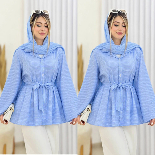 شومیز نخی زنانه مدل شیپوری آستین بلند فری سایز مناسب 36 تا 46