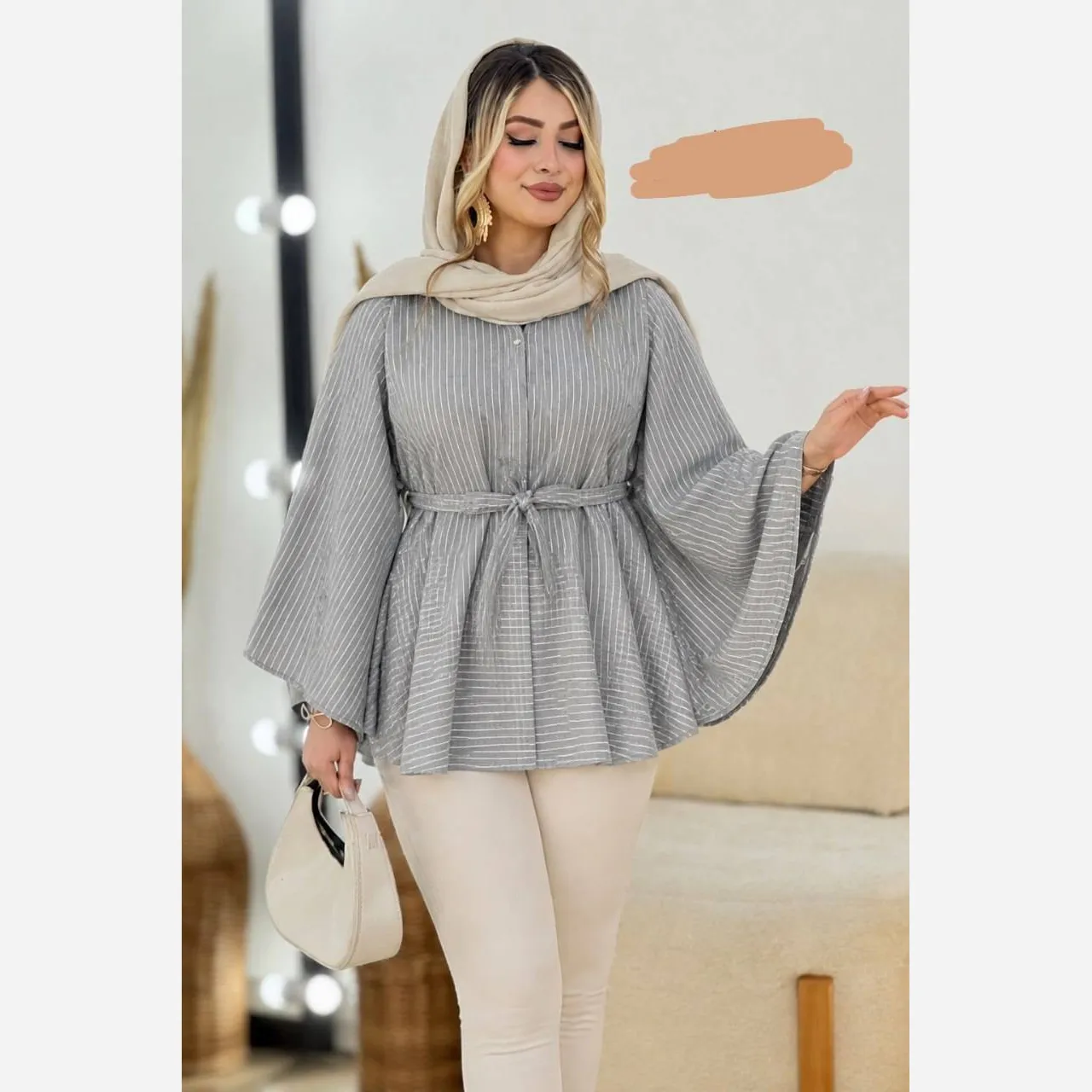 شومیز نخی زنانه مدل شیپوری آستین بلند فری سایز مناسب 36 تا 46