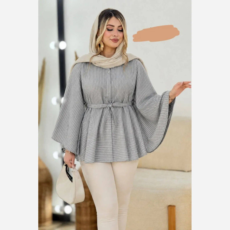 شومیز نخی زنانه مدل شیپوری آستین بلند فری سایز مناسب 36 تا 46
