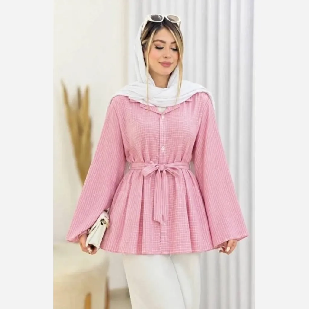 شومیز نخی زنانه مدل شیپوری آستین بلند فری سایز مناسب 36 تا 46