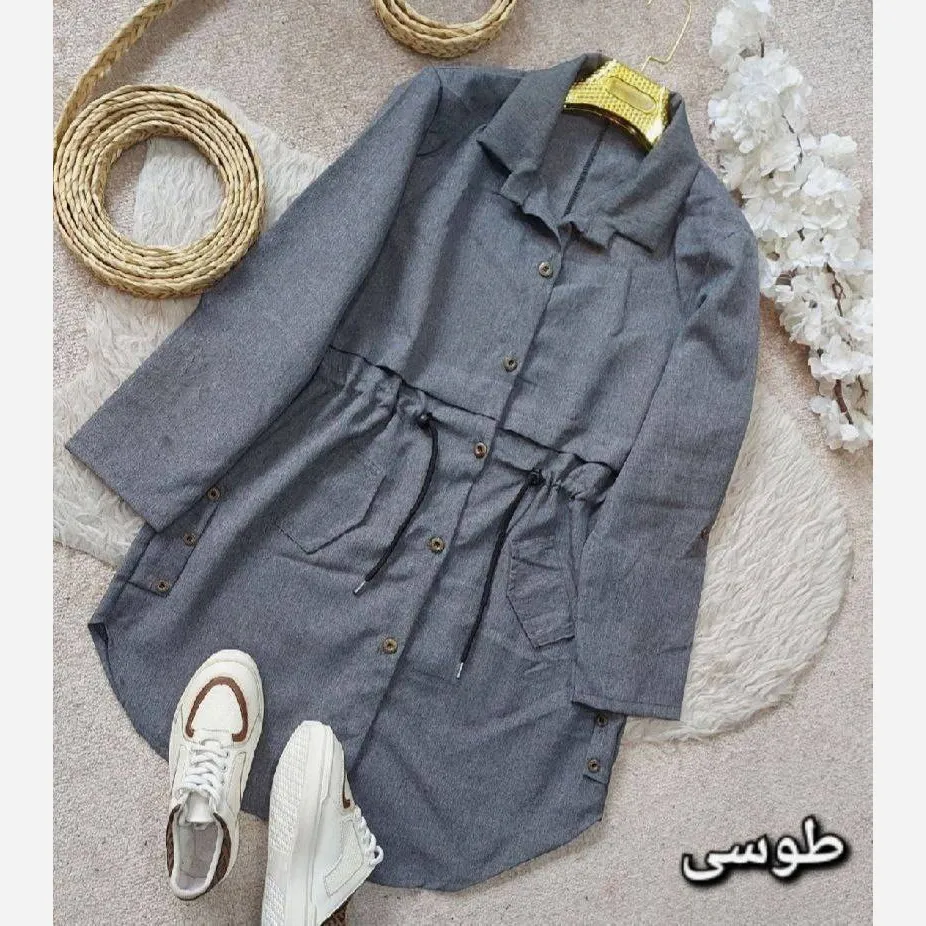 مانتو زنانه مدل کلارا جنس مکانیک پرشین فری سایز 38 تا 46 کمر گت دار