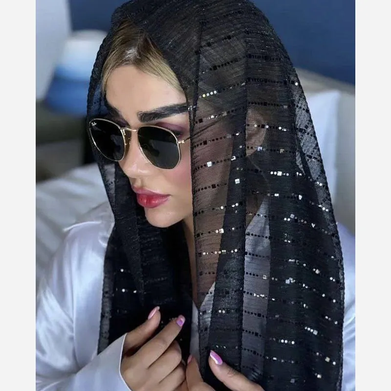 شال مجلسی پولک آینه تور دانتل پولککوبی ابعاد 70 در 190 سانتی متر