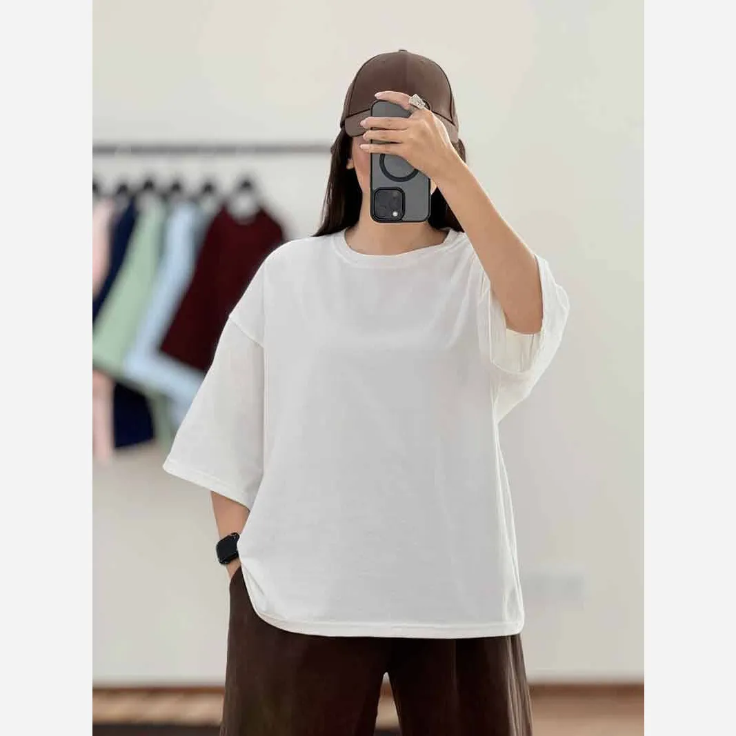 تیشرت ساده باکسی نخ سوپرپنبه زنانه و دخترانه فری سایز