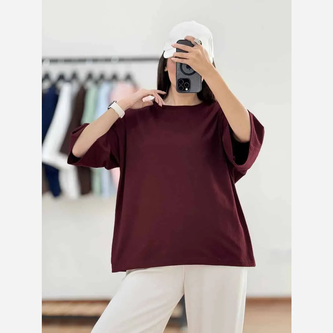 تیشرت ساده باکسی نخ سوپرپنبه زنانه و دخترانه فری سایز