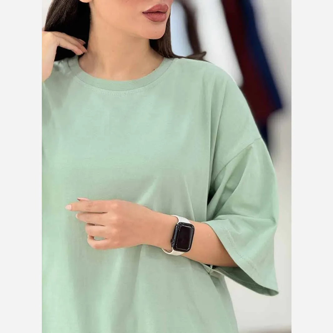 تیشرت ساده باکسی نخ سوپرپنبه زنانه و دخترانه فری سایز