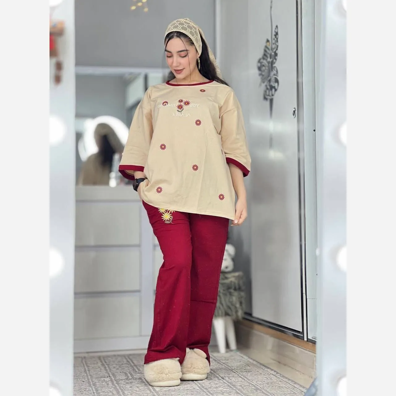 ست تیشرت و شلوار زنانه پردیس جنس پنبه لاکرا فری سایز