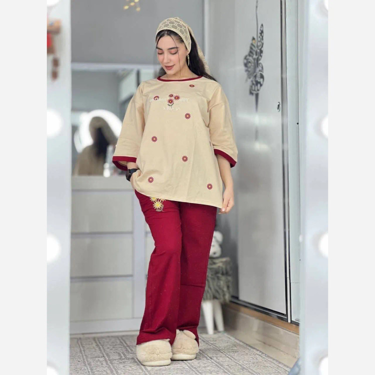 ست تیشرت و شلوار زنانه پردیس جنس پنبه لاکرا فری سایز
